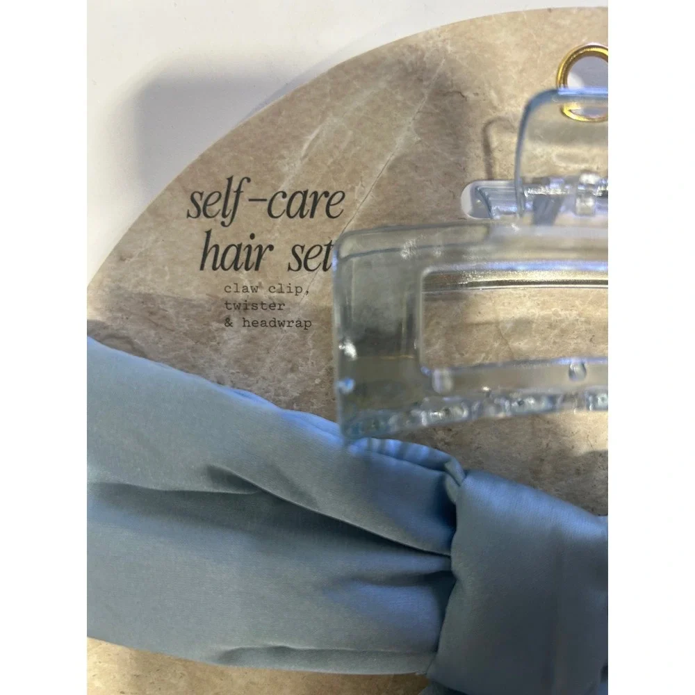 A New Day Self-Care Hair Set 3pc Blue Claw‎ Clip Headwrap Scrunchie NWT